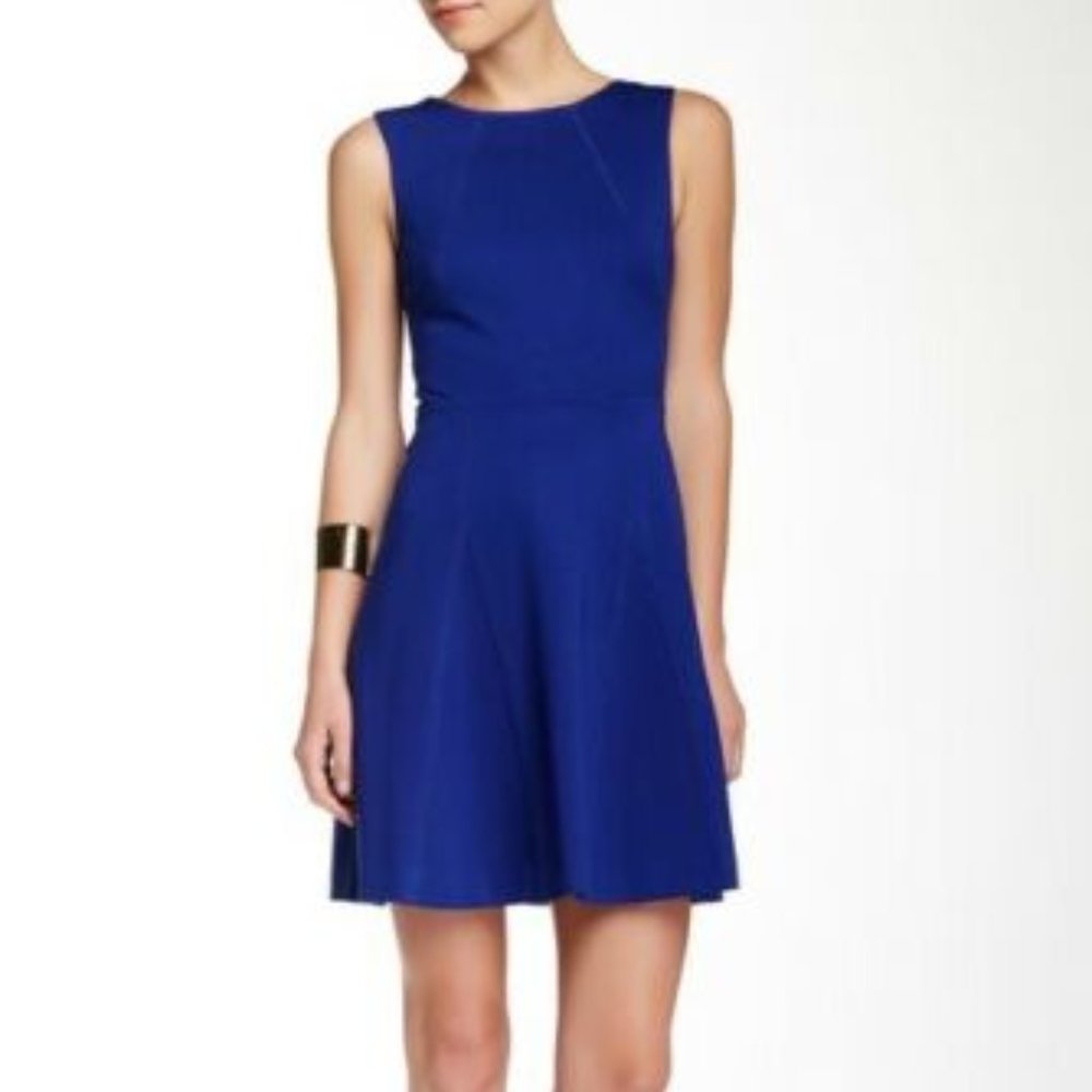 Trina Turk Delphine Cutout Back Ponte Knit Blue Fit and Flare Dress (14) - Picture 1 of 13
